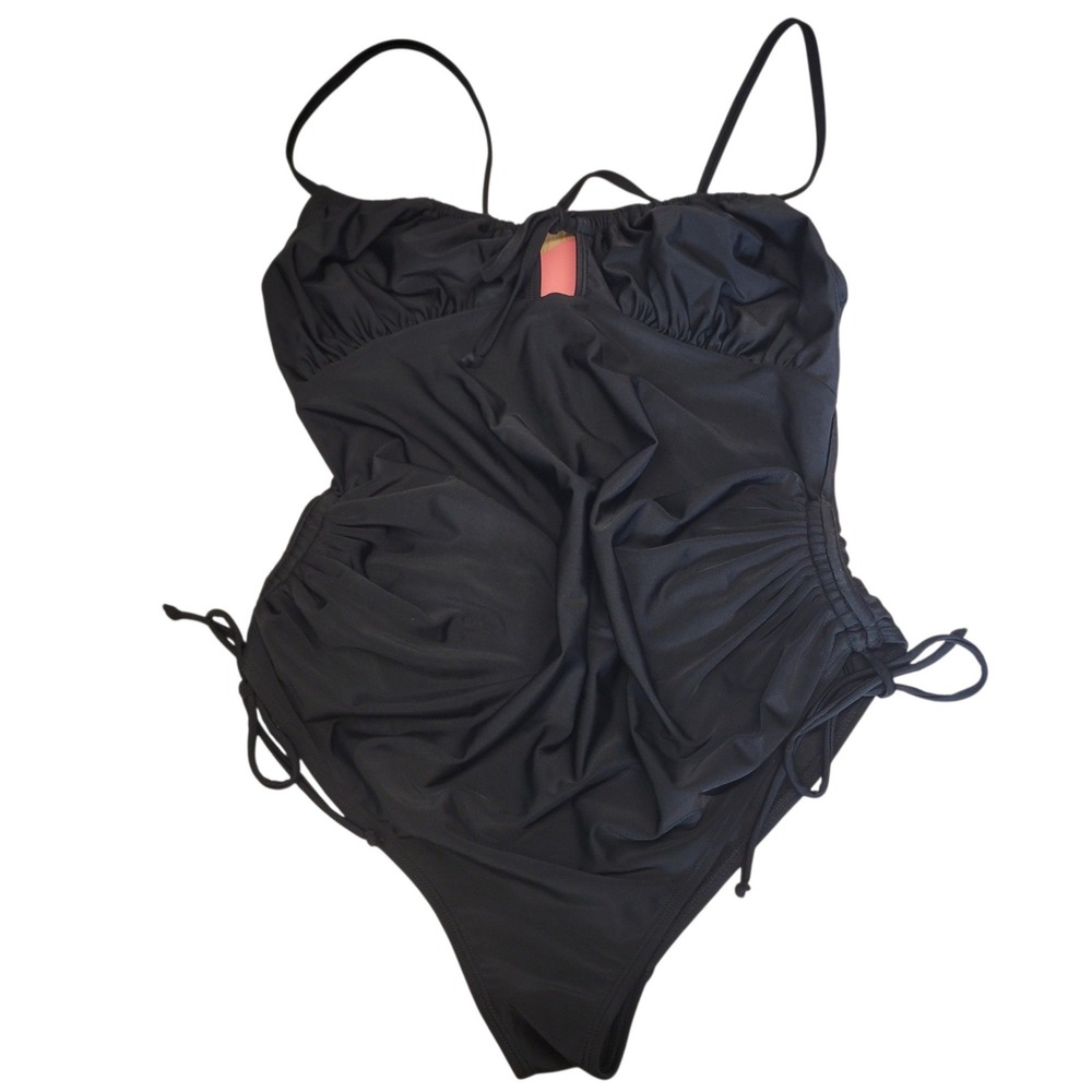 The Frolic Maternity Black Ruched‎ One Piece Swimsuit Keyhole Front Sz8 NWT C669